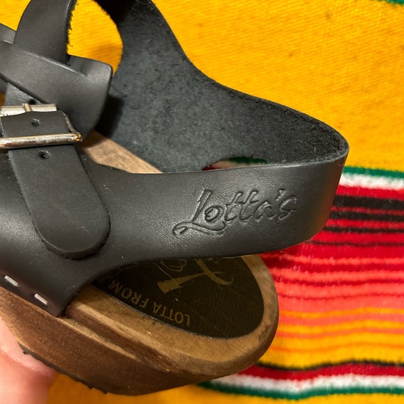 Lotta from Stockholm Low Wood T-Bar Clogs in Black on Brown Base Size 36 - Picture 8 of 9